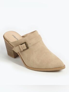 Maurices Beige Suede Pointed-Toe Mule with Buckle Size 9